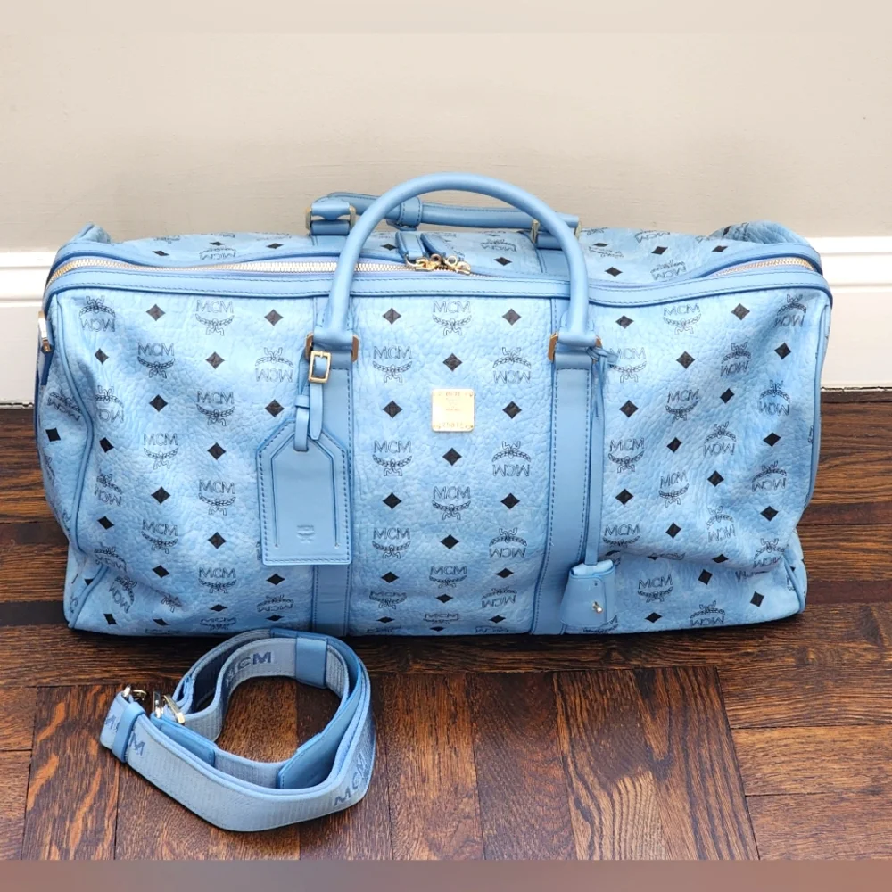 Brand New MCM Visetos Weekender Denim Coated Canvas Bag MUV7AVY02 Large